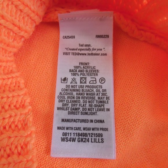 NWT Ted Baker Lills Mix Gauge‎ Bright Neon Orange Sweater Casual V-Neck Pullover - Picture 6 of 7